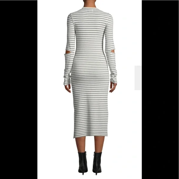 Current Elliott Quince Striped Long Sleeve Dress Ivory Cream 1 - Picture 3 of 4